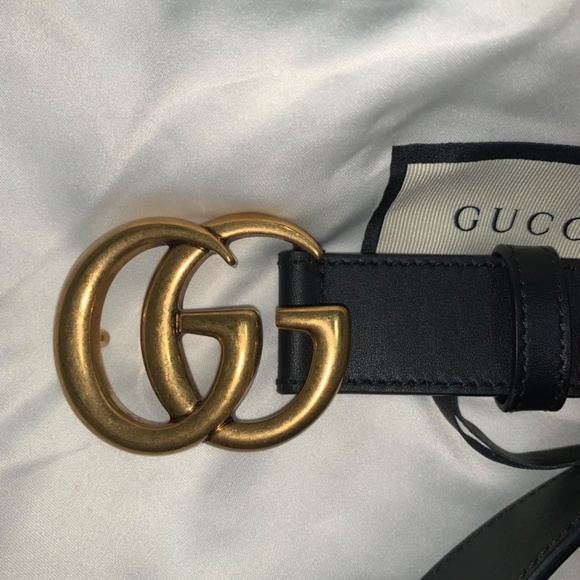 GUCCI LEATHER BELT WITH DOUBLE G BUCKLE